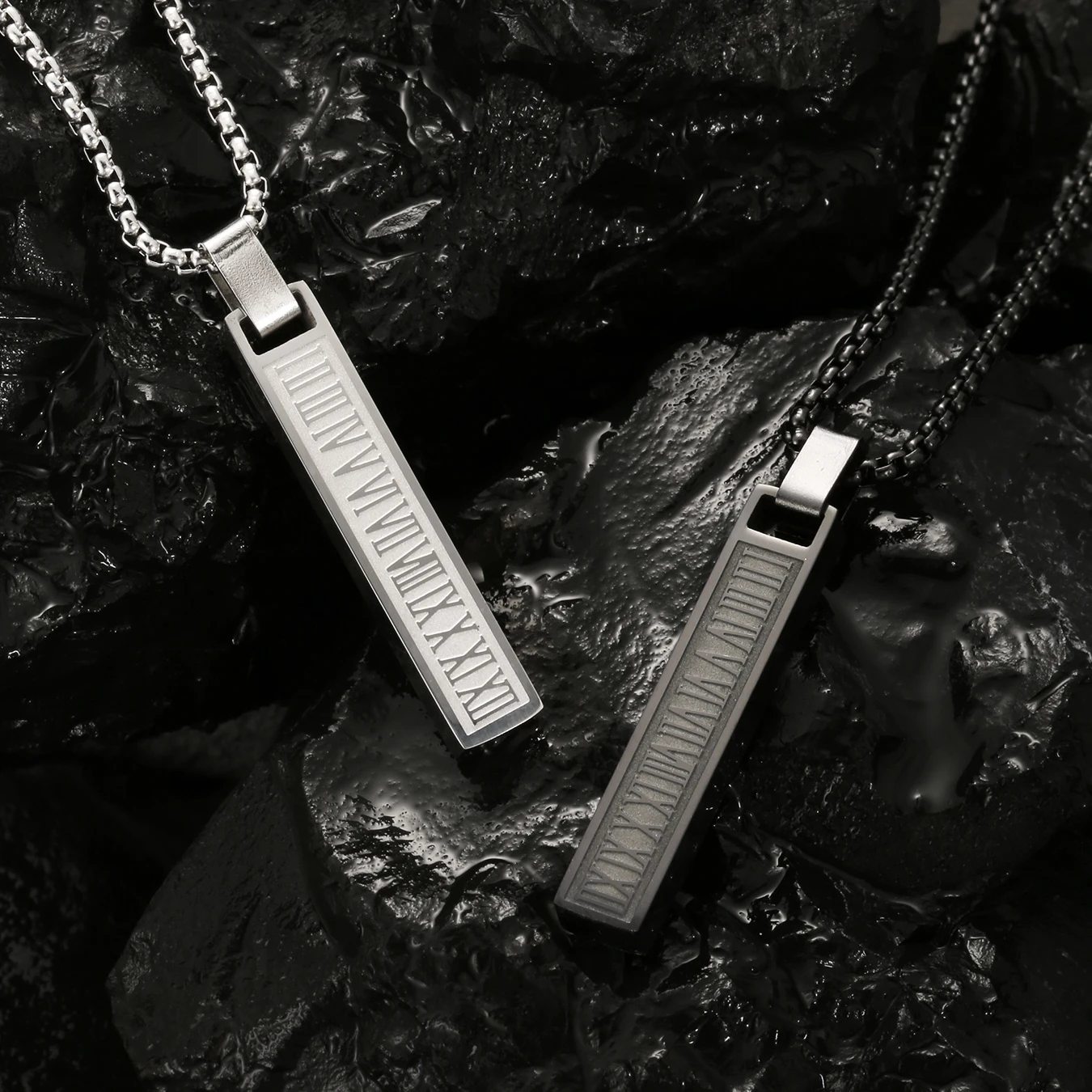 1PC INGAX Fashion Stainless Steel Simple Geometric Long Bar Necklace Men Roman Number Necklace for Men Jewelry Gift for Him