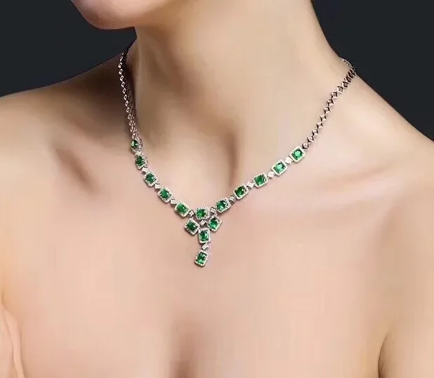 Natural Emerald Anniversary Pendant Necklace Women 925 Sterling Silver Gemstone for Girl Hot Selling Gift Luxury Jewelry