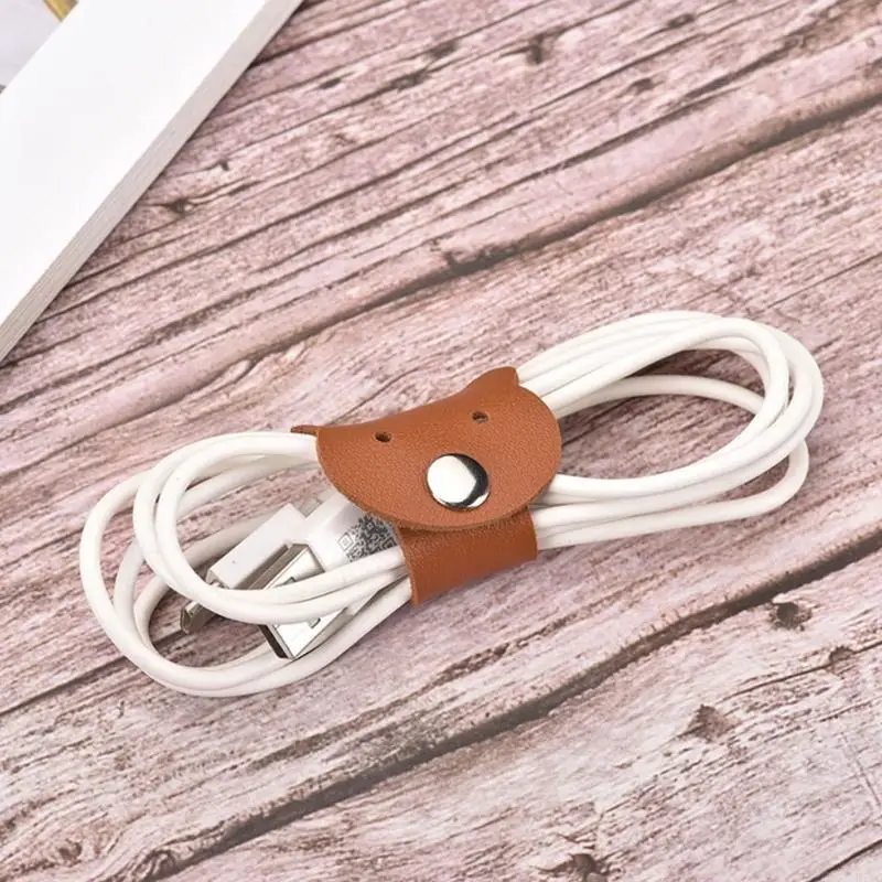 Cartoon Bear PU Cable Clips Buckle Wire Management For Electronic Devices And Travel Essential Multiple Color