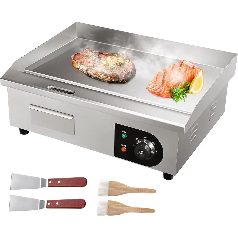 

Commercial Electric Griddle, 22", 1600W Countertop lat Top Griddle, StainlSteel Teppanyaki Grill w/Iron Cooking Plate, 122-572℉