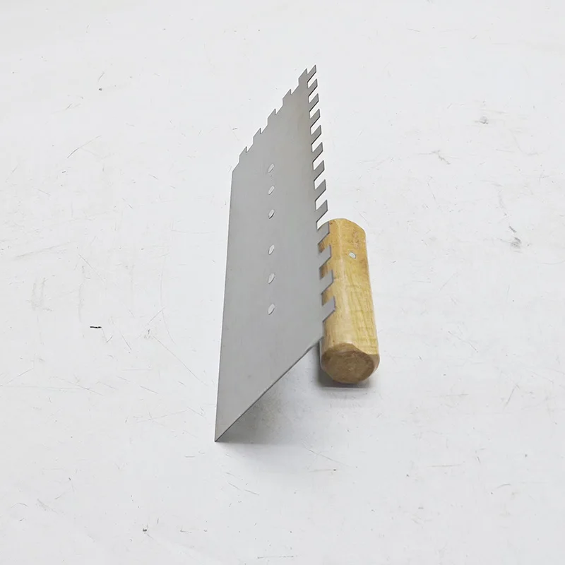 Left Square Tooth Trowel Wood handle Carbon steel blade 270mm Scraping ash Scrape putty Attach tile tools claying trowel