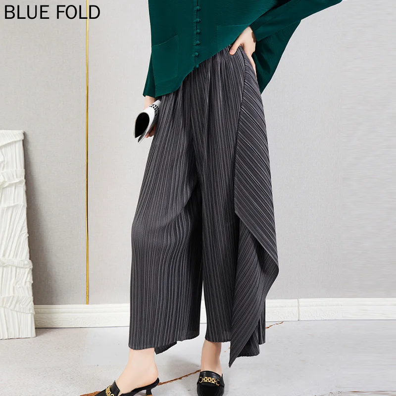 

Miyake Pleated Casual Pants Fashionable All-Match Summer Pants New Design Sense Irregular High Waist Large Size Wide Leg Pants