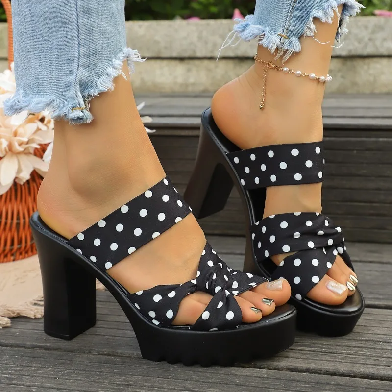 Designer Women's Peep Toe Sandals 2026 Summer Trend Polka Dot High Heels Casual Party Everyday Open Toe Sandals Plus Size Women