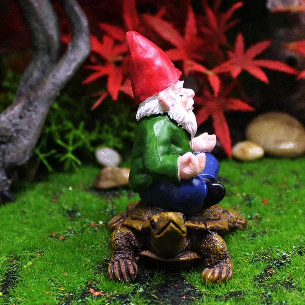 Realistic Dwarf Sitting Zen Turtle Statue Handmade Funny Garden Gnome Figurines Waterproof Resin Crafts Mini Dwarf Ornament