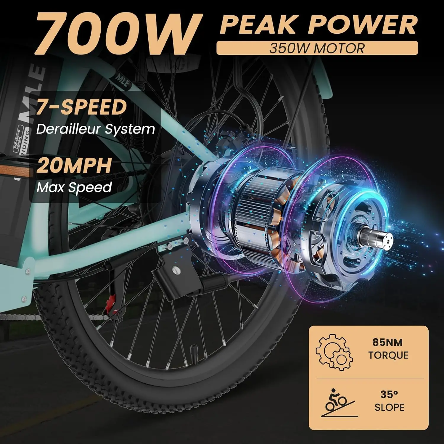 Electric Bike for Adults, 700W Peak Power Cruiser Electric Bikes | 7 Speed Step-Through EBike, 36V 10.4Ah Removable, Custom