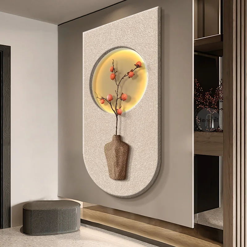 Persimmon Ruyi entrance porch mural light high-grade three-dimensional sandstone led light painting wabi-Sabi wind corridor ligh