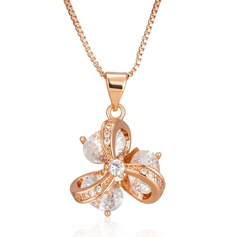 Wbmqda 585 Rose Gold Color Luxury Crystal Flower Necklace Pendant For Women With White Natural Zircon 2023 Trendy Neck Chain