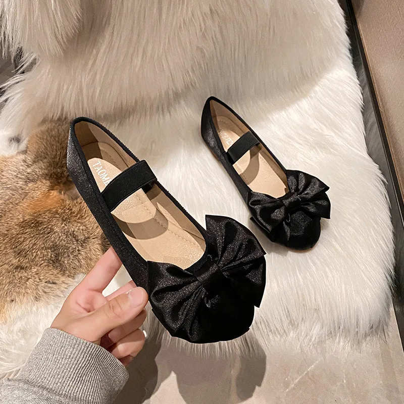 Bow Ballet Flats for Women Autumn New Ankle Straps Lolita Shoes Woman Thick Sole Slip on Mary Jane Shoes Ladies Single Shoes