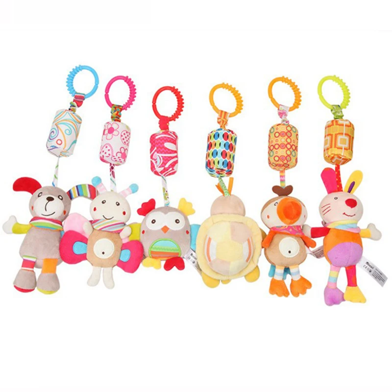 Sonajero colgante para bebé, juguete sensorial de aprendizaje suave, Animal de dibujos animados, cama de peluche, campana, juguete de desarrollo infantil, mango de juguete de 0 a 24 meses