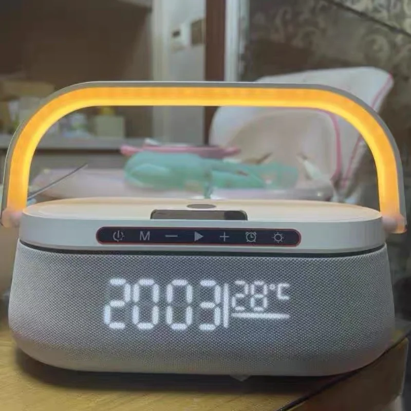 

15W Chargers Portable Bluetooth Speakers Wireless Fast Charger With Lamp Alarm Clock Speaker for Phone Home-Use Night Lamp