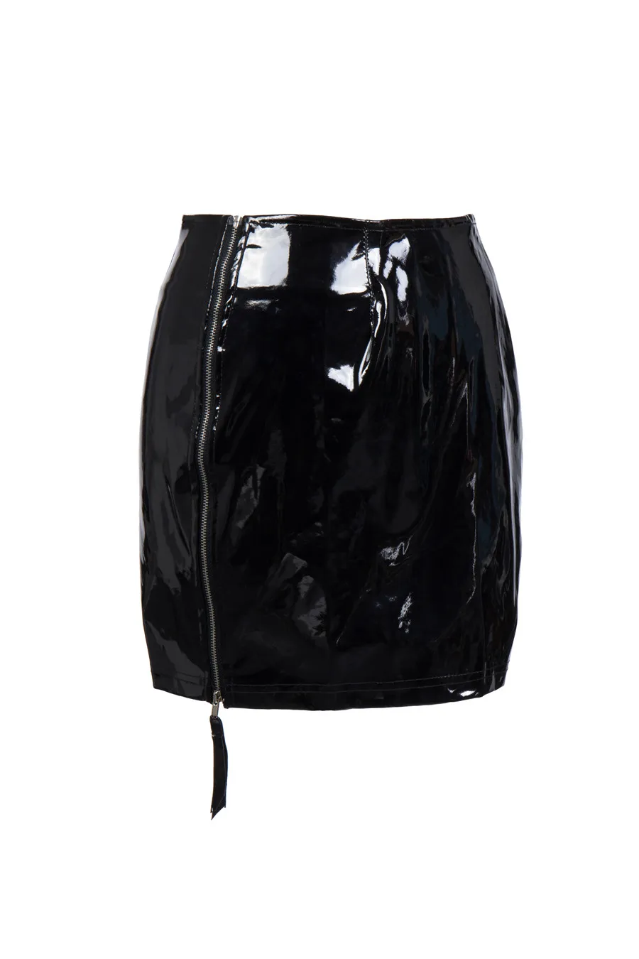Faldas cortas negras ajustadas para mujer, minifaldas de tubo sexis con aspecto húmedo de PVC, ropa de baile gótica para club nocturno con cremallera de cuero y látex de vinilo