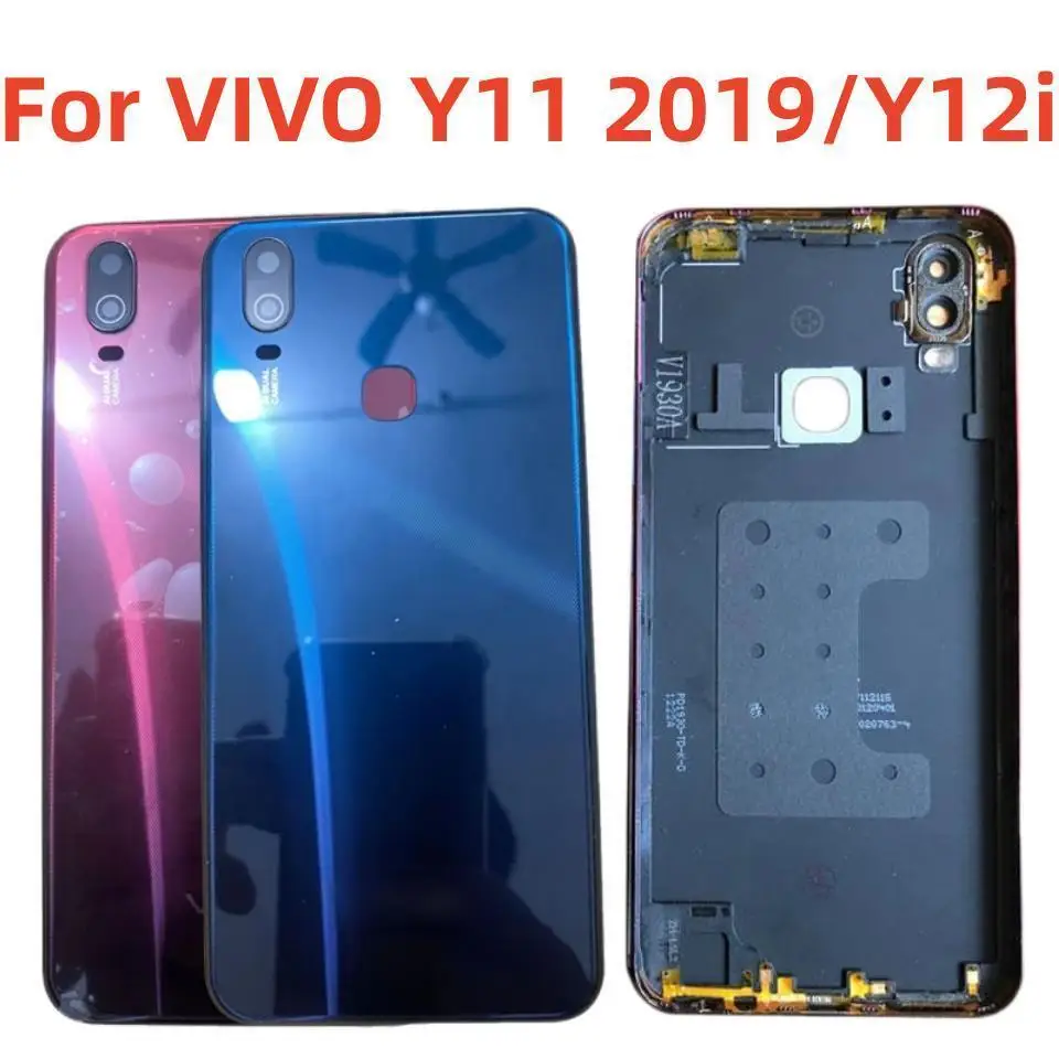 Back Cover For VIVO Y11 2019 1906 Y12i Battery Cover Rear Door Housing Case with Middle Frame+Camera Lens+Side Key Butttons