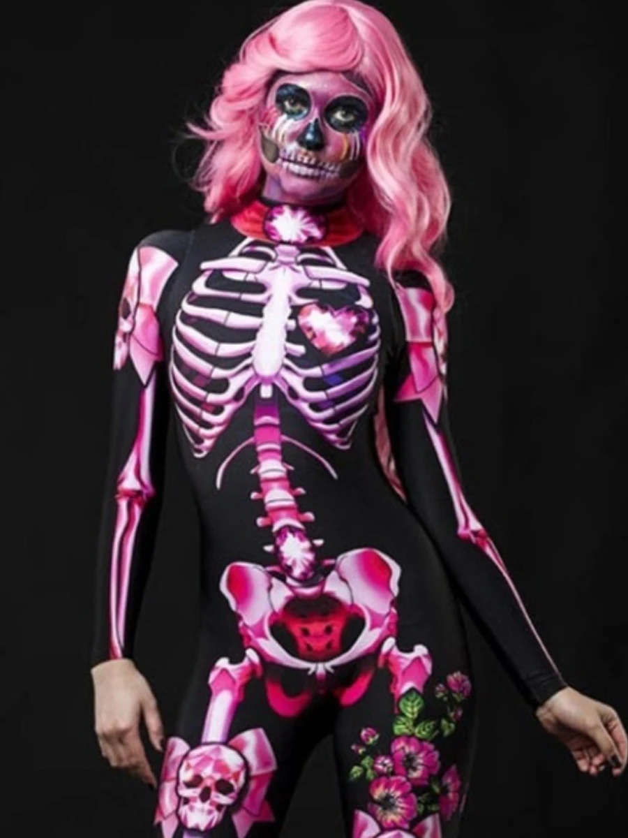 Loween – combinaison taille haute pour femmes, imprimé squelette, pantalon décontracté à jambes droites, Design asymétrique, automne Faion