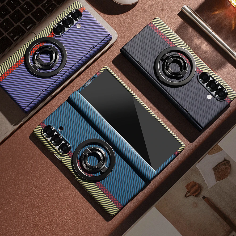 

Роскошный жесткий чехол для телефона из углеродного волокна для Samsung Galaxy Z Fold 7, чехол с держателем для телефона