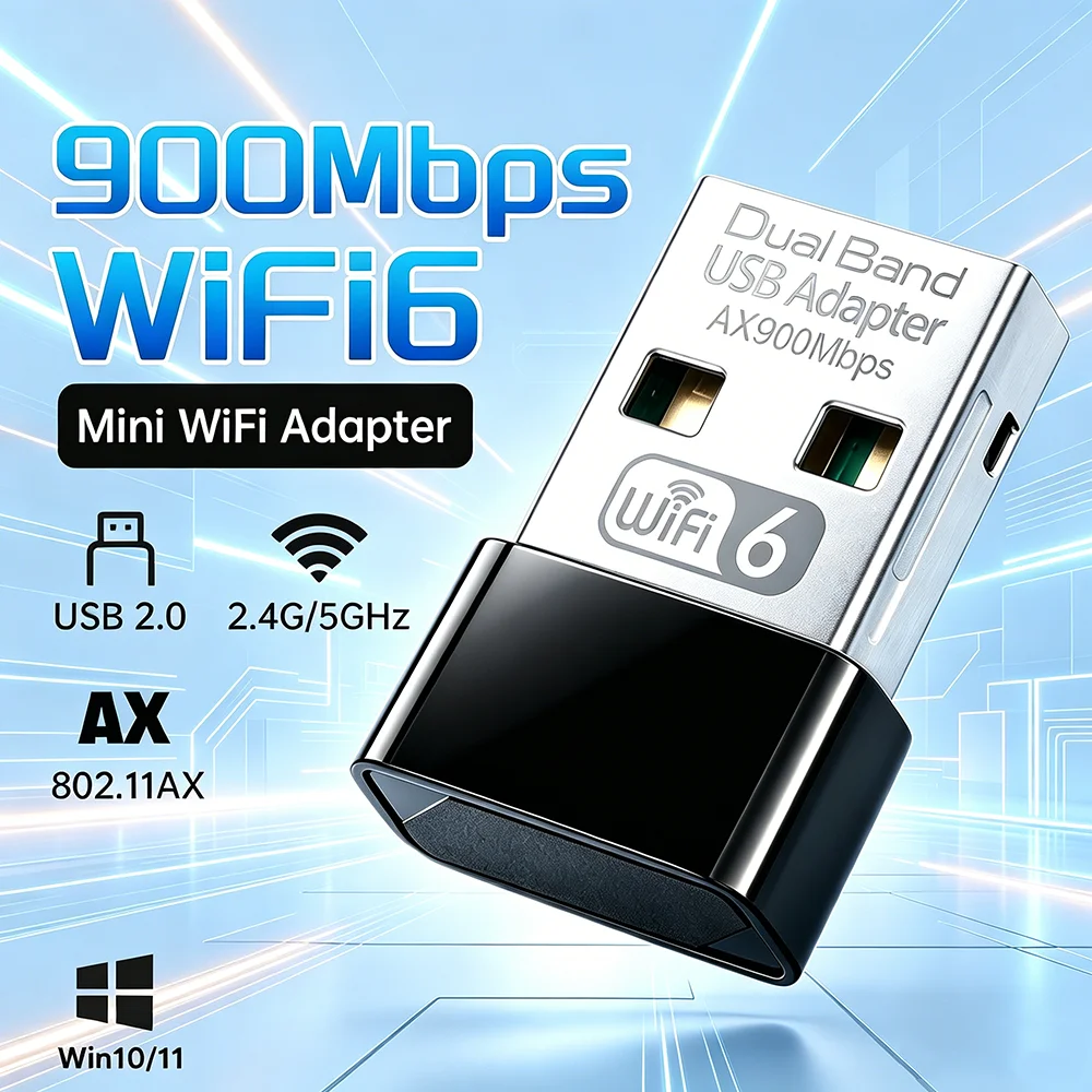 WiFi 6 AX900 USB WiFi Adapter 900M 802.11AX Dual Band 2.4G/5GHz USB WiFi Dongle Wireless Network Card Driver Free For Win10/11