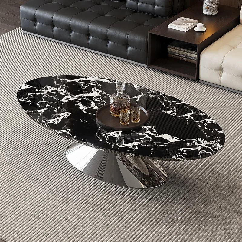 Light luxury oval household vitrified stone Italian small apartment simple tea table