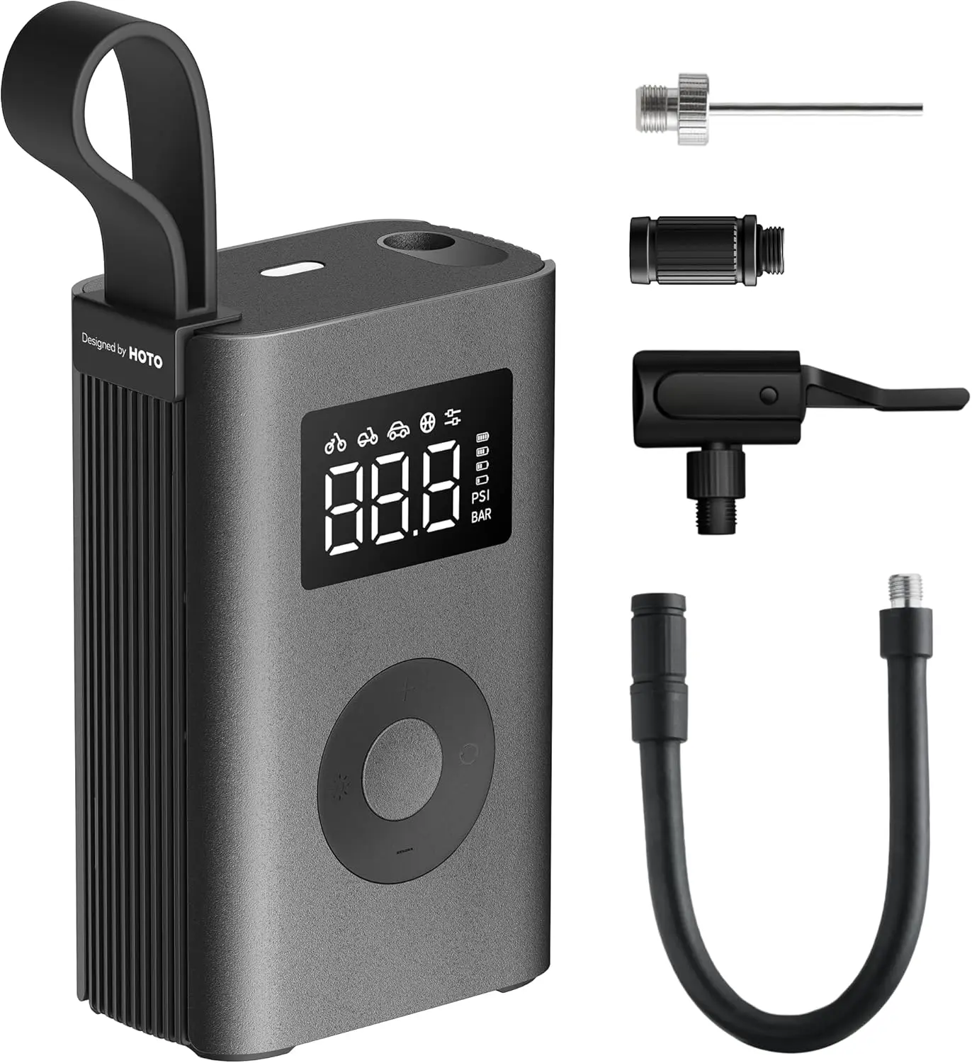 

Portable inflation pump with digital pressure gauge, maximum inflation pressure of 150PSI, built-in 2 2000mAh batteries