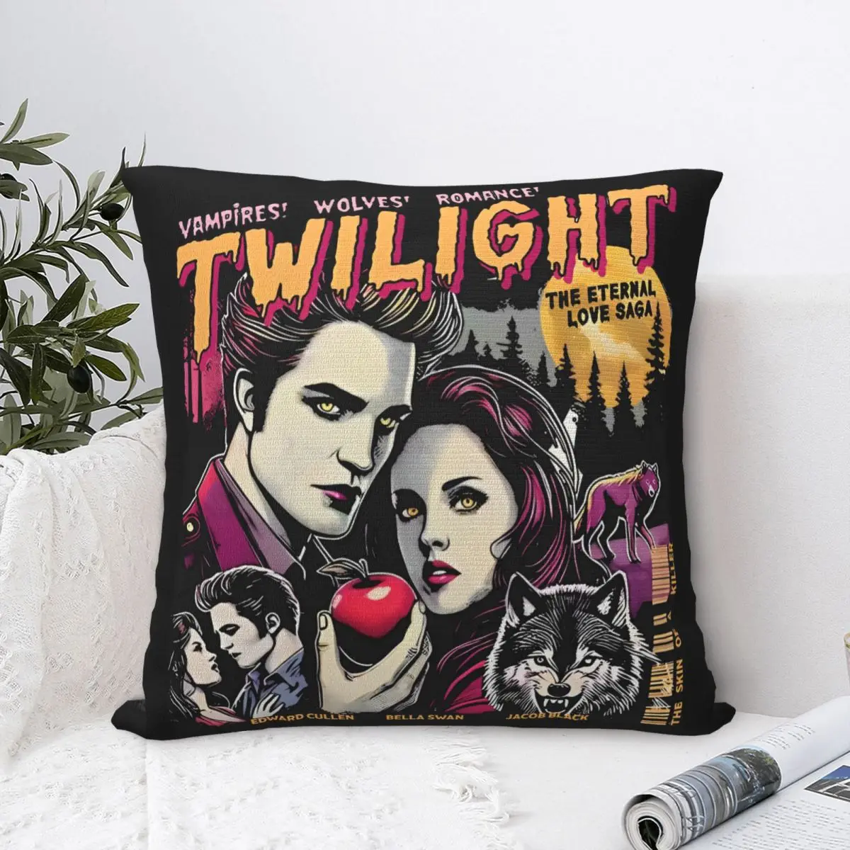 Twilight Saga Comic Retro Pillowcase Printed Polyester Cushion Cover Decoration Throw Pillow Case Cover Home Zippered 45X45cm