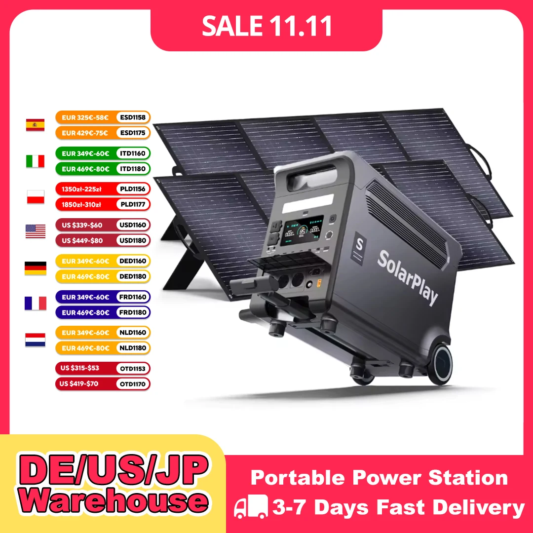 SOLARPLAY 3600W Portable Power Station 3840Wh Large Capacity Emergency Backup Power Q3600 Supply 400W Foldable Solar Panel Kit for Outdoor Camping RV Off-Grid Use