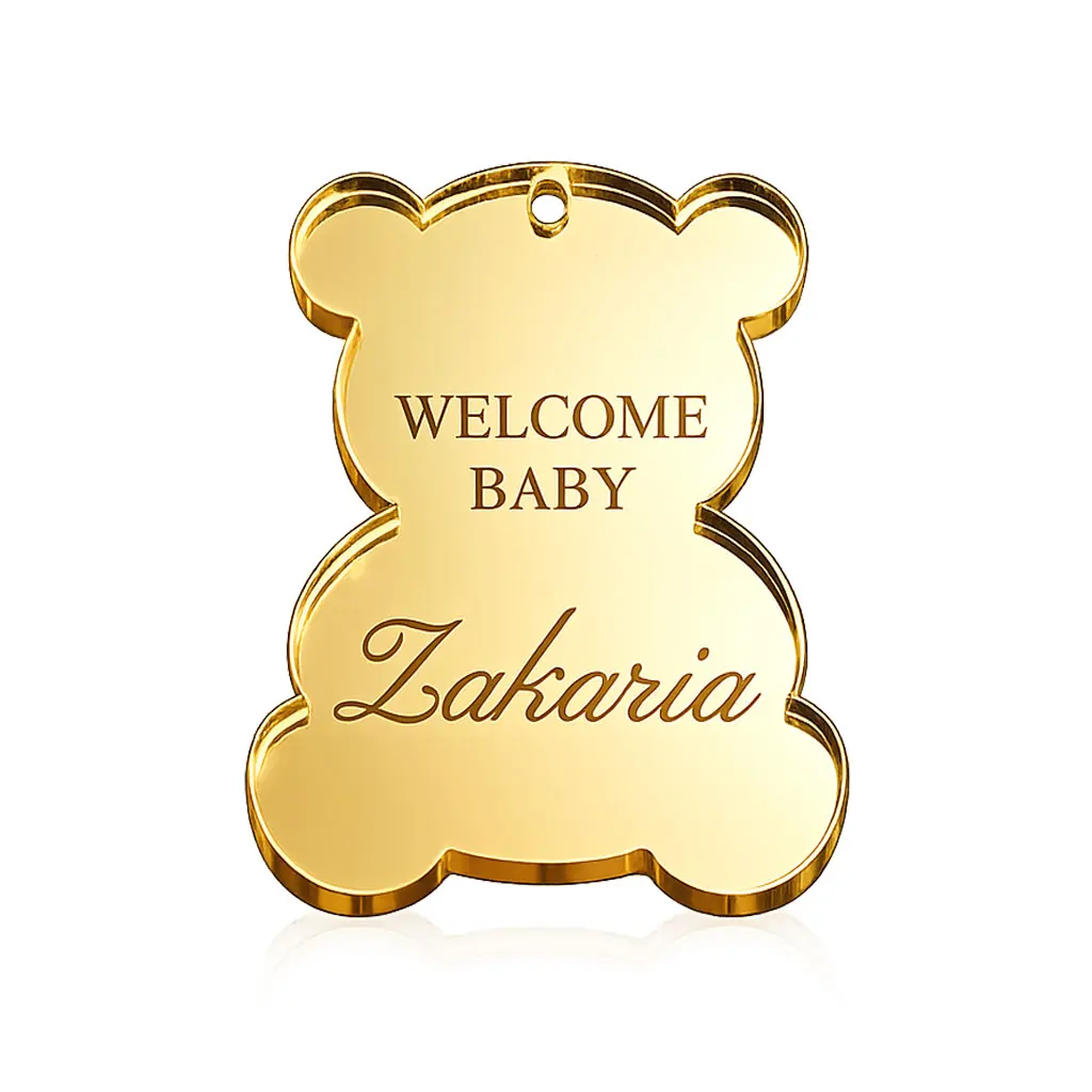 Personalized Acrylic Mirror Bear Favor Tags Custom Acrylic Baby Shower Favors Engraved Name Tags Baptism Birthday Gift Decor - view 4