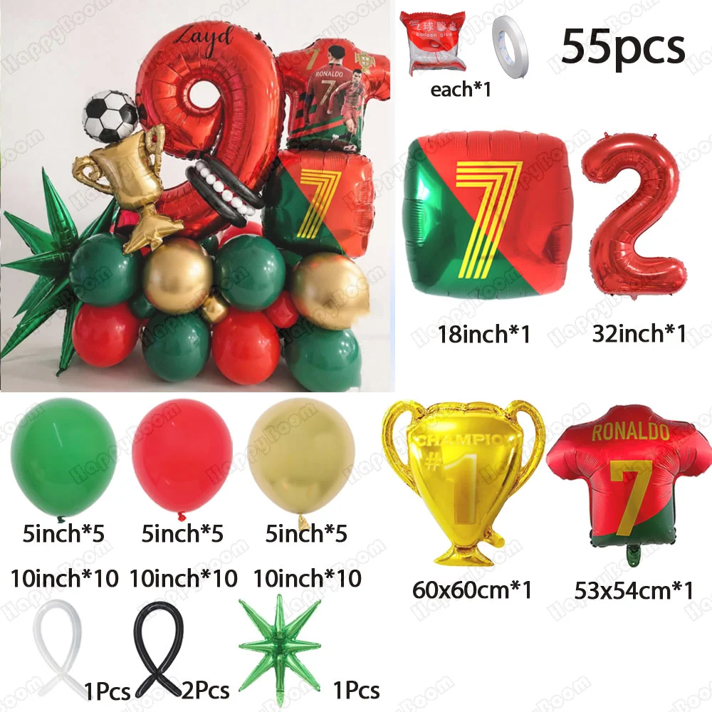 55pcs Cr7 Uniform Number Soccer Birthday Digital Foil Balloons Football Birthday Aluminum Film Balloons Set Party Decor Supplie view 3