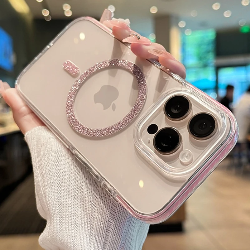 Glitter Silicone Phone Case For iPhone 16E 15 14 13 12 11 16 Pro Max 14 15 16 Plus Luxury Bling Bling Protector Shockproof Cover