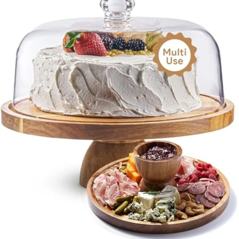 Wooden Cake Stand, Solid Wood Round Cake Base, High Foot Serving Tray For Dessert Fruit Bread, Bakery Home Catering Supply