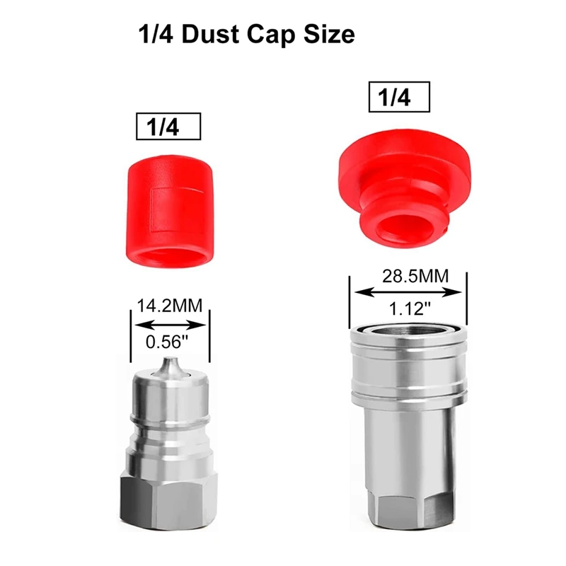 4X ISO-B 1/4 Hydraulic Quick Coupler Male Dust Cap And Female Plug Cover, Fits Hydraulic Quick Disconnects Coupler