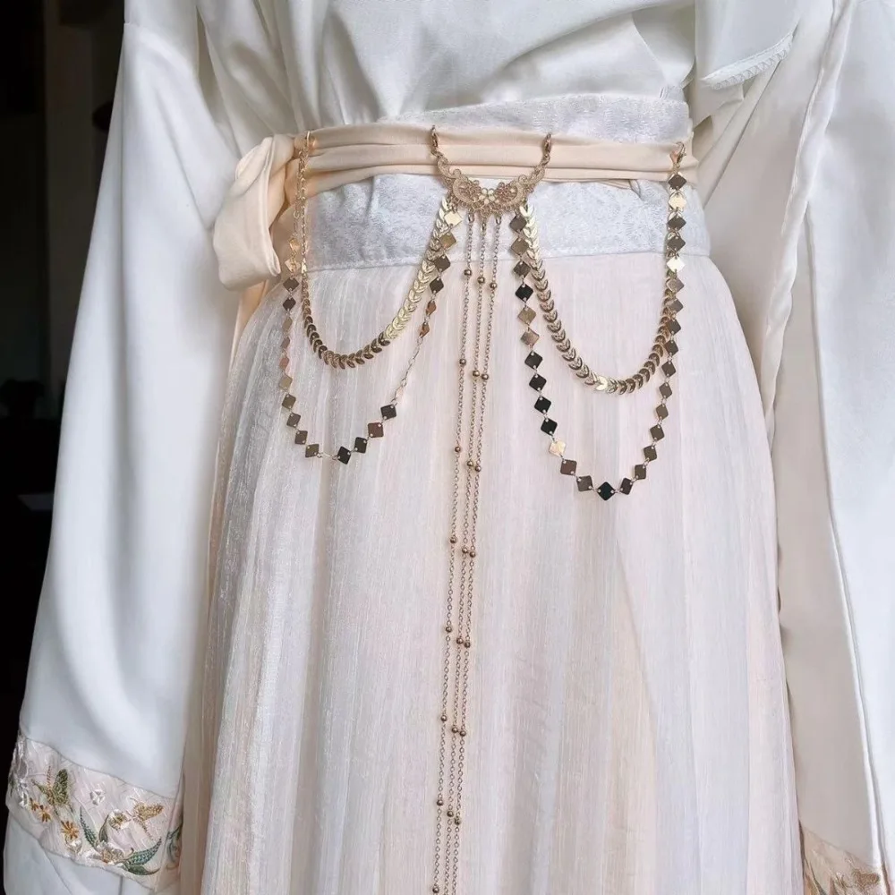 

Vintage Fairy Long Tassel Waist Pendant Hanfu Front Decor Exotic Style Pearl Tassel Waist Chain Accessories