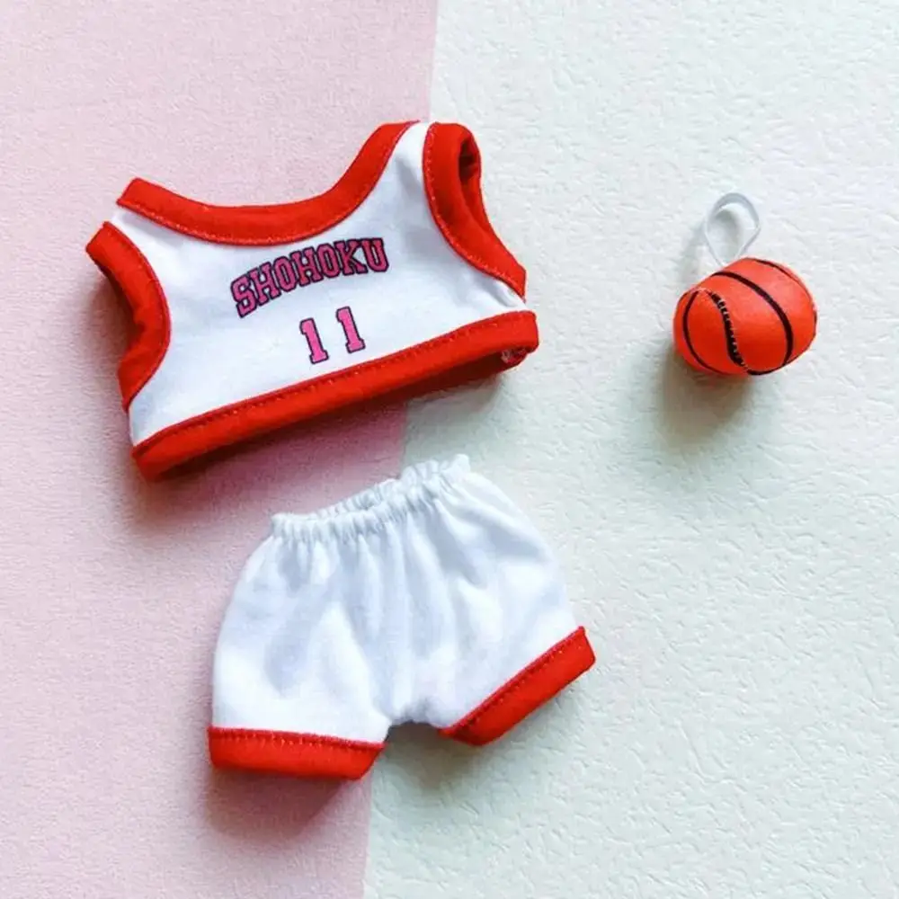 Three-piece Set Doll Basketball Uniform T-Shirt Outfit 20cm Cotton Doll Clothes Mini Ball Plush Doll Sports Clothes