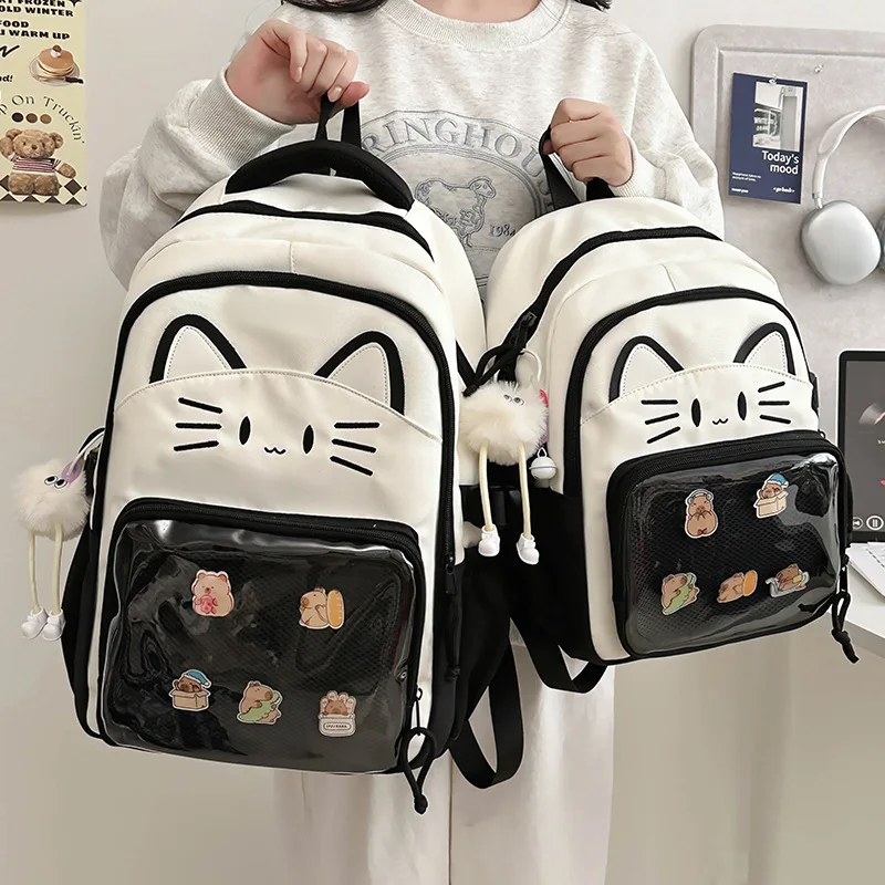 Y2K Cute Cat Ita Backpack Casual Girl DIY Display Rucksack Cartoon Trendy Travel Schoolbag