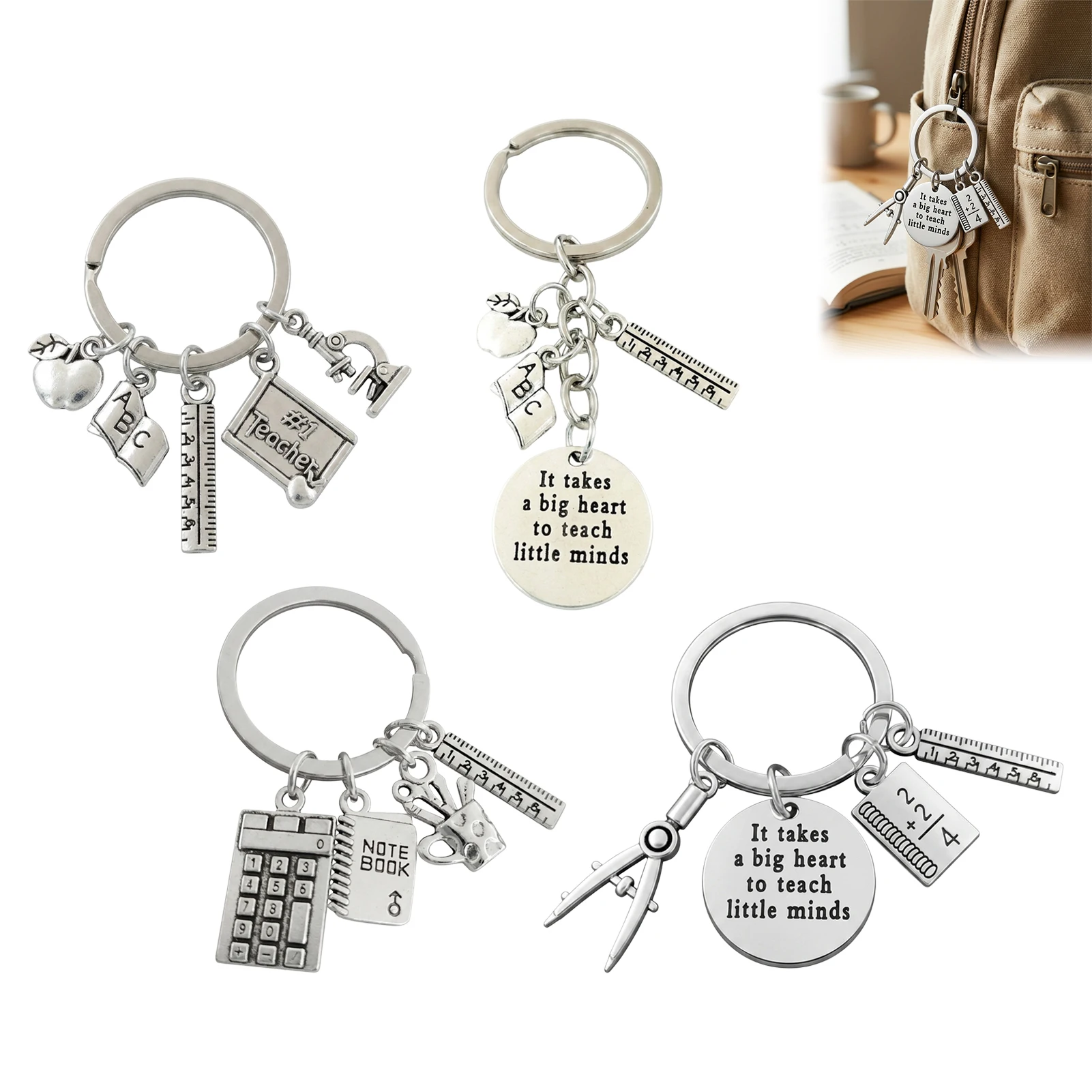 Zinc Alloy Calculator Ruler Keychain With Retro Books Design For Teachers And Students Gifts