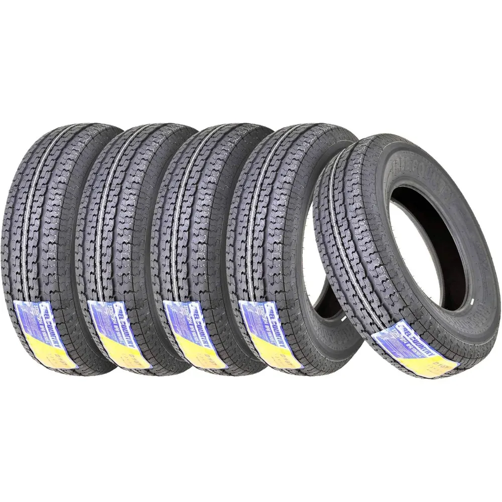 

5 Premium FREE COUNTRY Trailer Tires ST 205/75R14 / 8PR Load Range D Steel Belted w/Scuff Guard