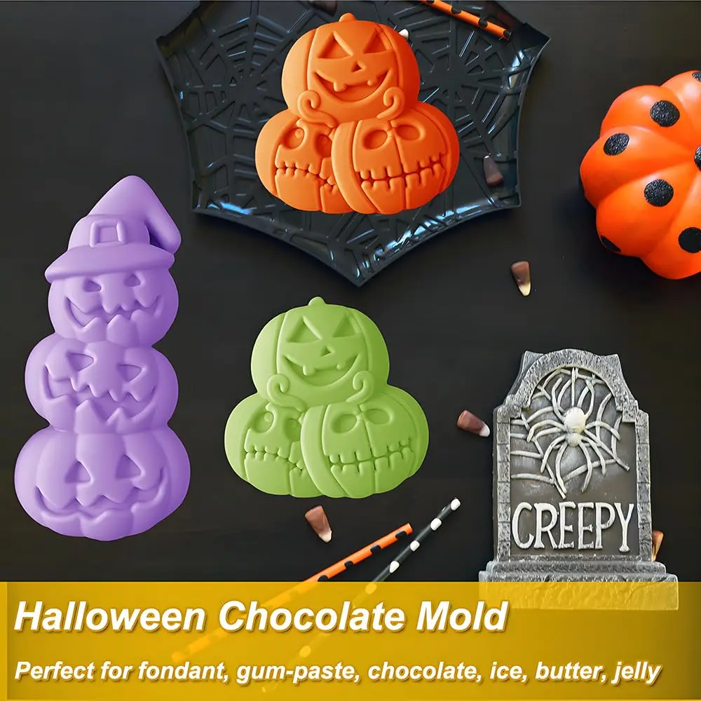 Kürbis-Silikonform für Halloween-Schokolade und Süßigkeiten, Kürbisförmige Backform für Halloween, Gelee, Eiswürfel, Kekse – Detail 5