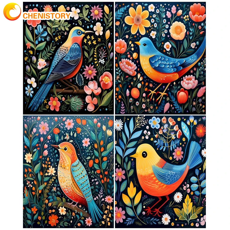 

CHENISTORY Oil Painting By Numbers Flower Birds Diy Gift For Adults Drawing By Numbers Handiwork Artwork Home Decoration