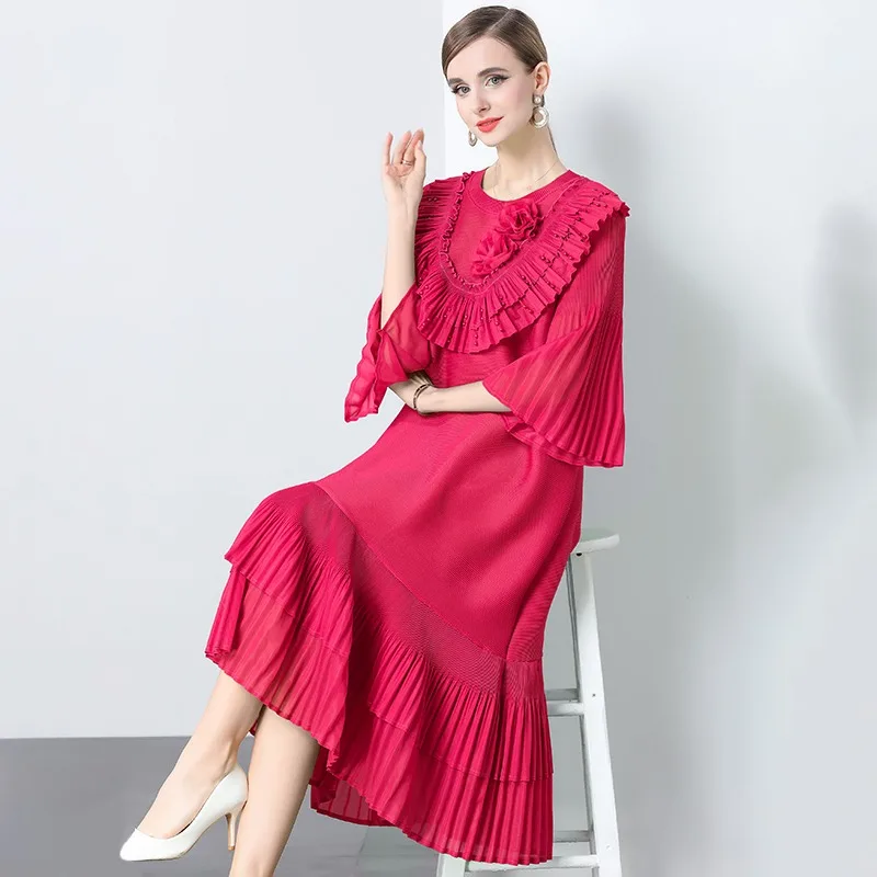 Automne nouveau Sle ample grande taille travail lourd transfrontalier ake maison gaze Dr dentelle t-shirt fleur dimensionnelle Emb...