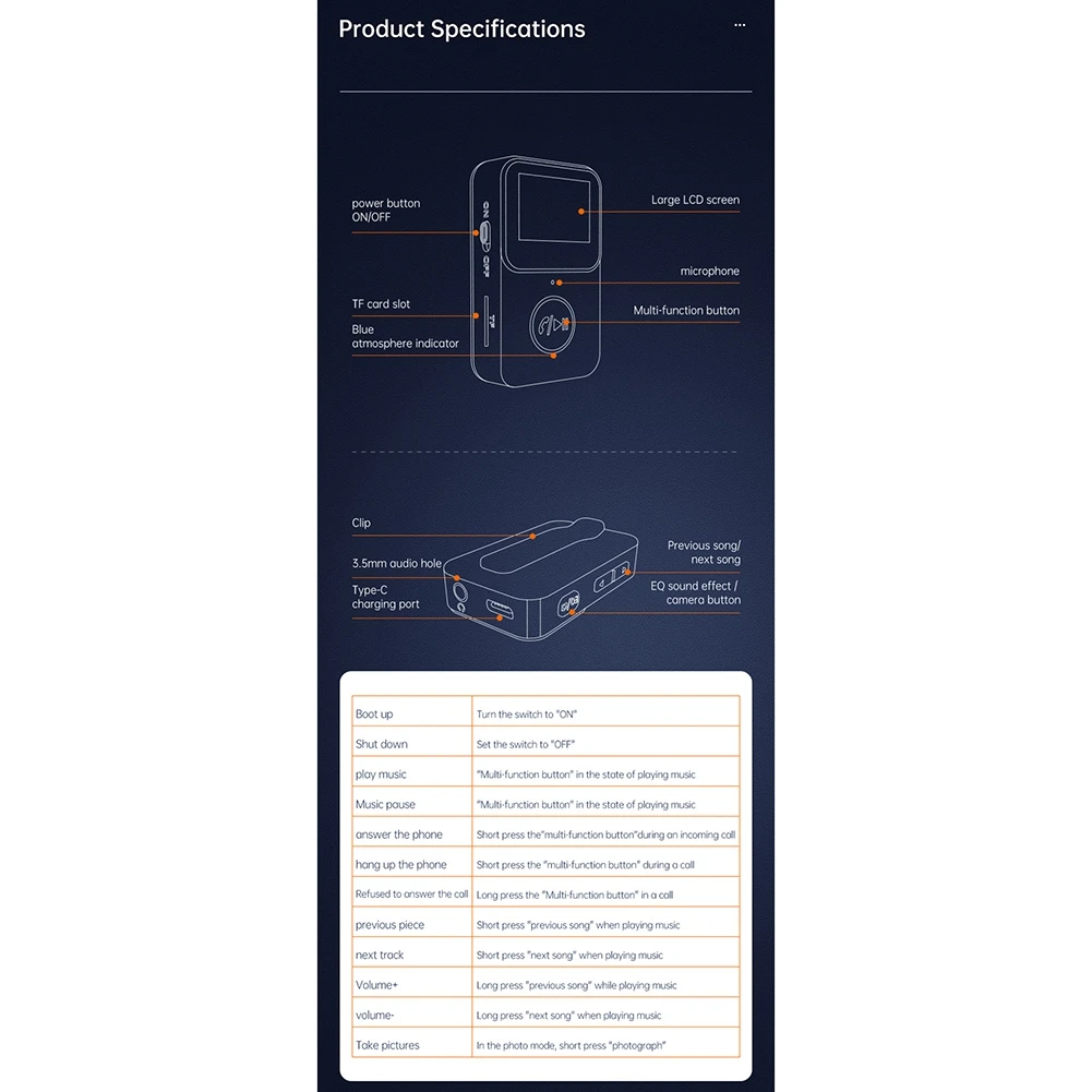 جديد الرياضة بلوتوث مشغل MP3 شاشة LCD عرض زر التحكم مع شاشة دعم وحدة التحكم عن بعد كاميرا الصوت
