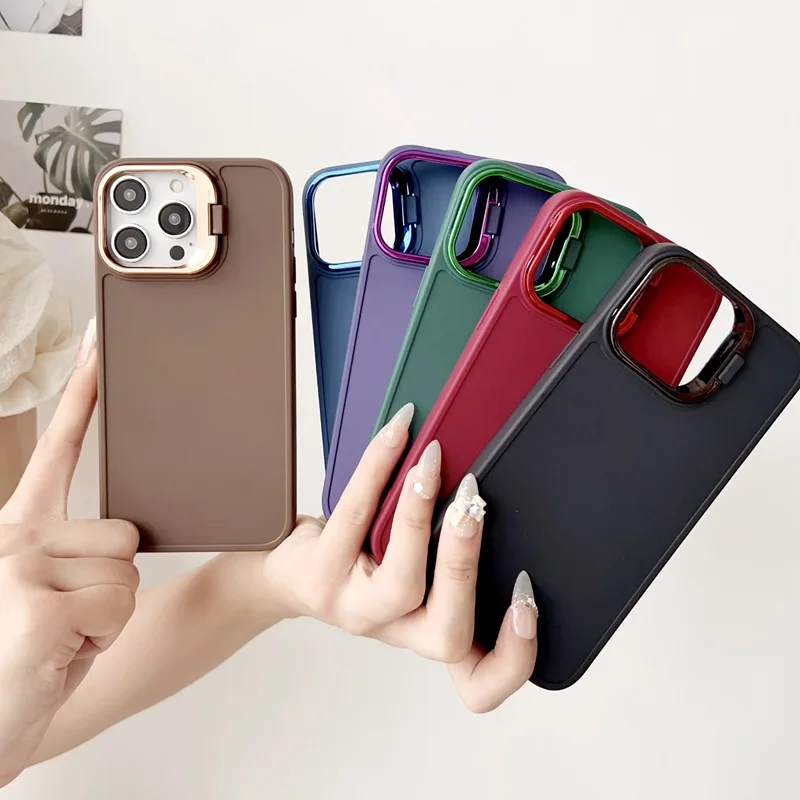 Flip Metal Lens Holder Stand Phone Case For Vivo Y31 Y51 Y51S Y53S Y15S Y15A Y01 Y91 Y91C Y95 Y93 Y35 Y22S Soft Silicone Cover