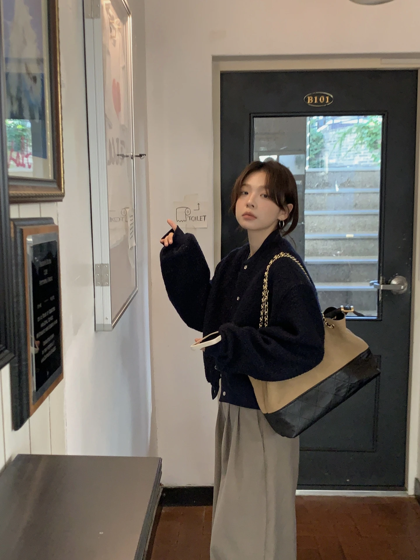 

Зимняя женская куртка OOOINKK из синей шерсти: повседневная, свободного кроя, 55% полиэстер, 45% шерсть, на хлопковой подкладке