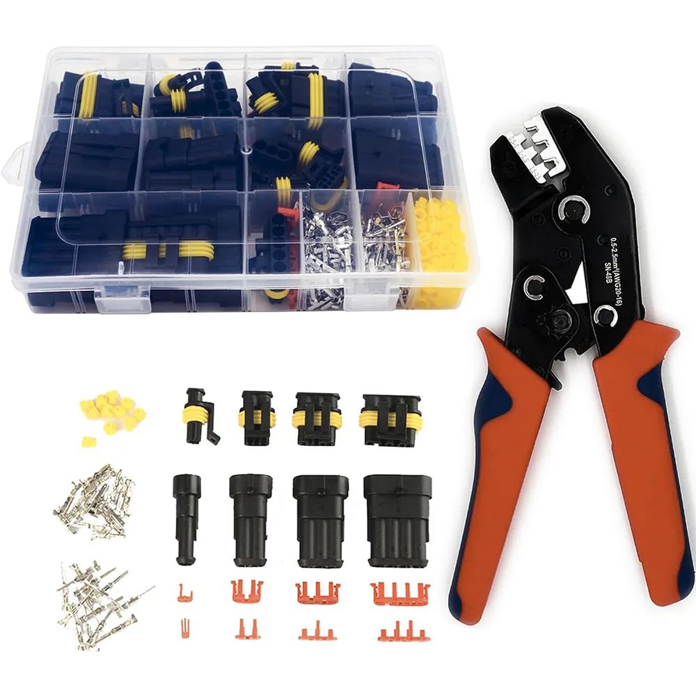 352Pcs Waterproof Electrical Connector Terminals 1/2/3/4 Pin Automotive Electrical Wire Connectors with Ratchet Crimping Tool