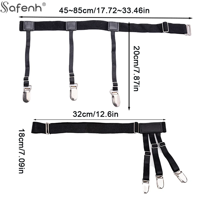 الرجال قميص البقاء حزام مع عدم الانزلاق قفل كليب شهم الساق الفخذ الحمالة الأربطة حزام موضة مطاطا موحدة قميص الأقواس #6