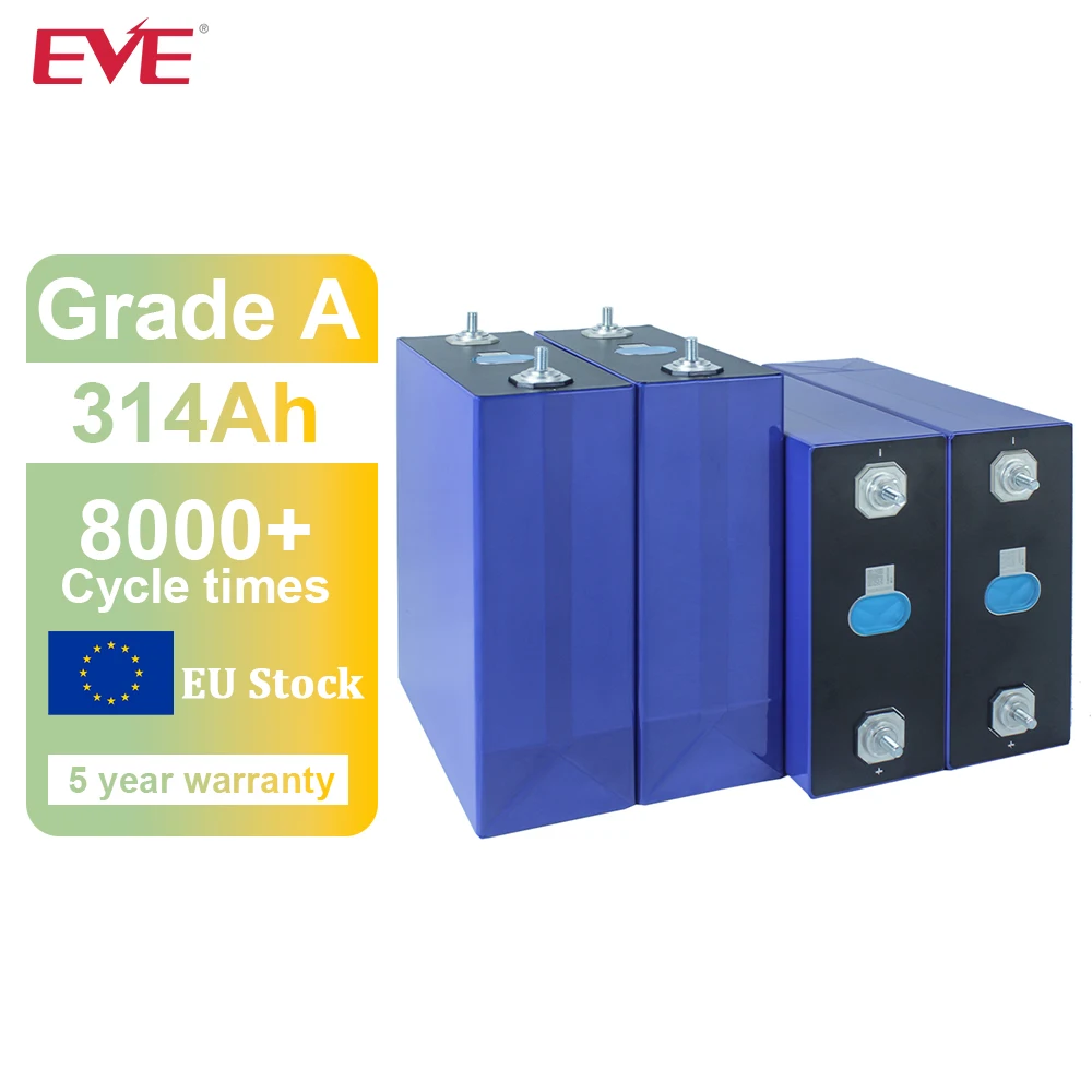 Stock UE Livraison Rapide EVE 3.2V 314Ah LiFePO4 Rechargeable Haute Capacité 8000+ Cycles de Vie 4-16 Pièces Pour Système de Stockage d'Énergie