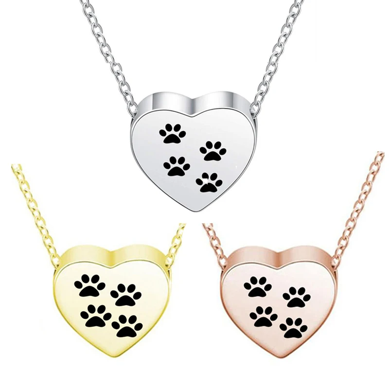 Stainless Steel Cremation Heart Urn Necklace Ashes Jewelry for Women Pet Paw Keepsake Pendant Memorial Locket Ash Holder