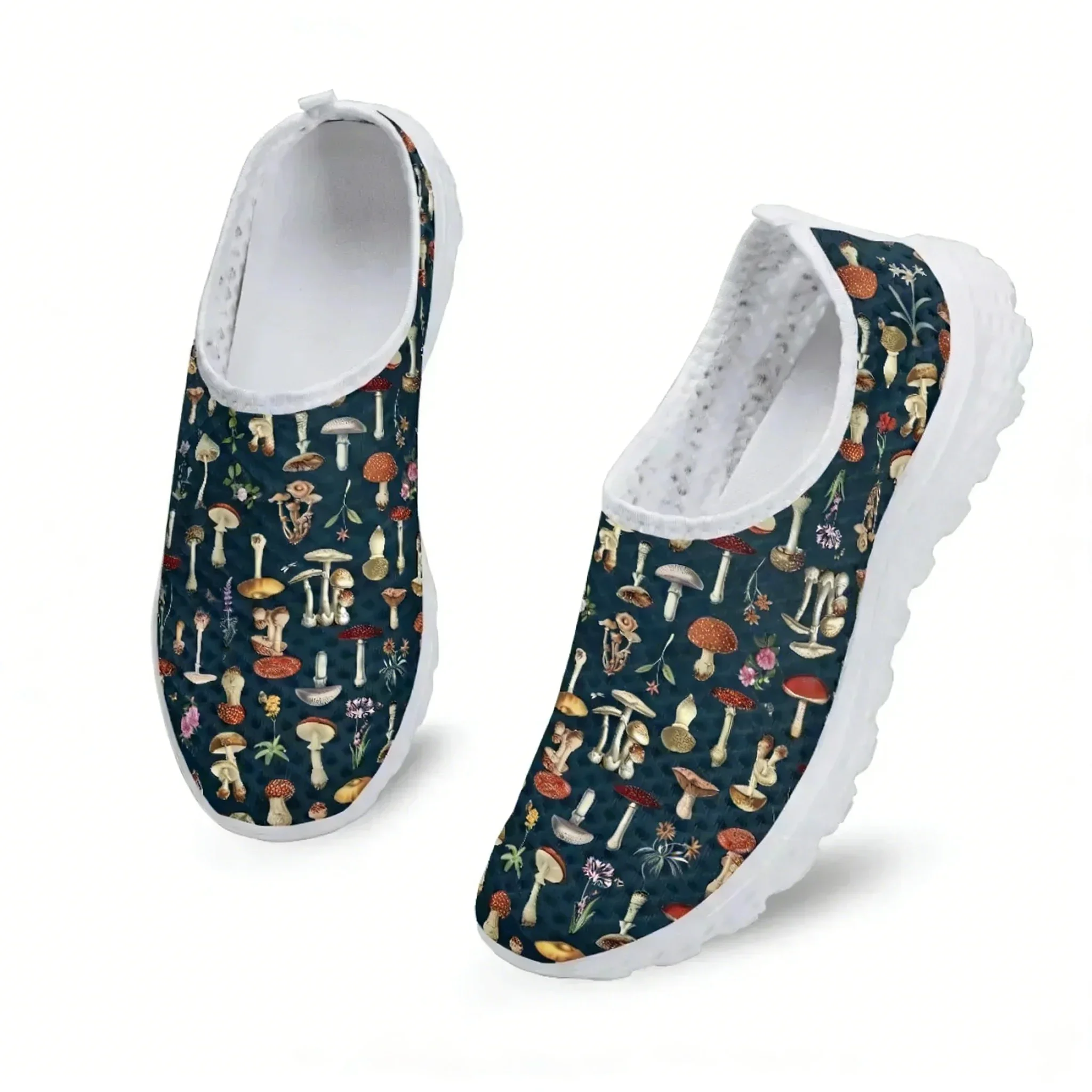 Mushroom Fungi in Forest Print Mesh High Quality Sneakers Women Men Teenager Casual Fashion Custom Made Tennis Flat Couple Shoes