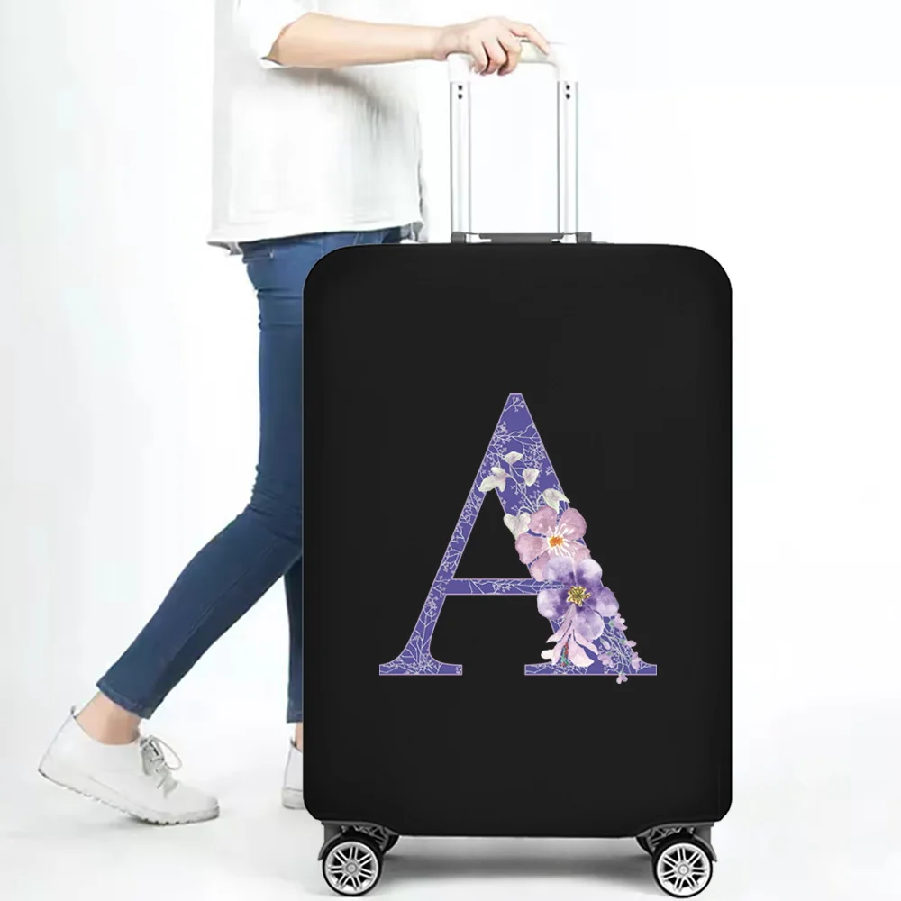 Custodia protettiva per bagagli Trolley da 18-28 pollici Custodia da viaggio per bagagli Custodia per valigia con protezione elastica con stampa di lettere Flowe viola