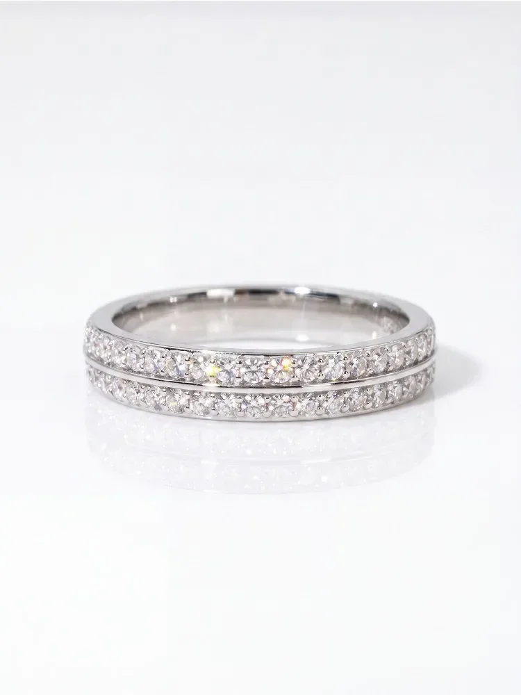 Echte schlichte Doppel-Moissanit-Diamantringe mit Zertifikat für Damen, Jahrestag, Alltag, Party, 925er Sterlingsilber, edler Schmuck – Detail 5