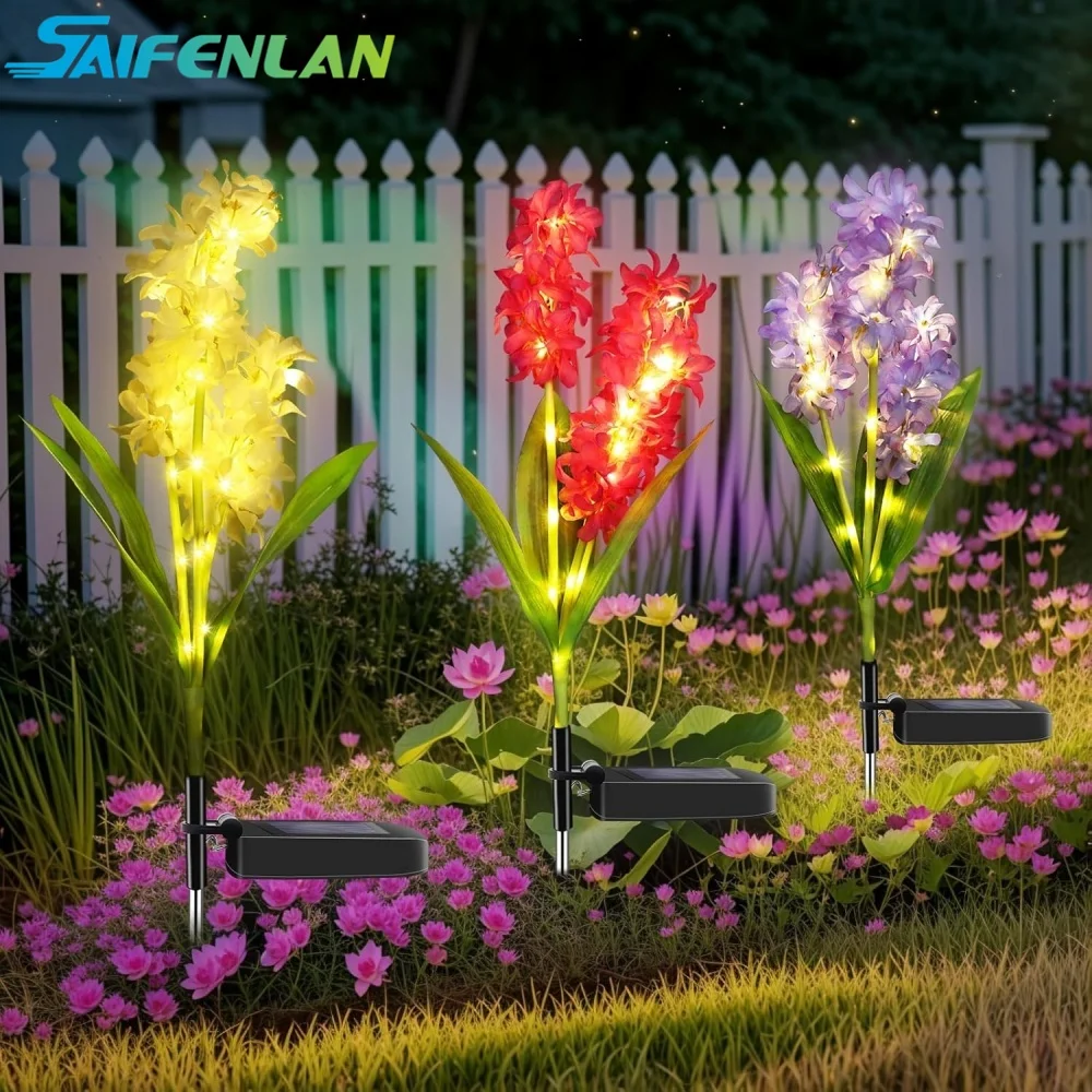

Solar Flower Lights 3 Heads Hyacinth Solar Garden Lights Outdoor Decorative for Patio, Yard, Garden Decor Wedding Lights