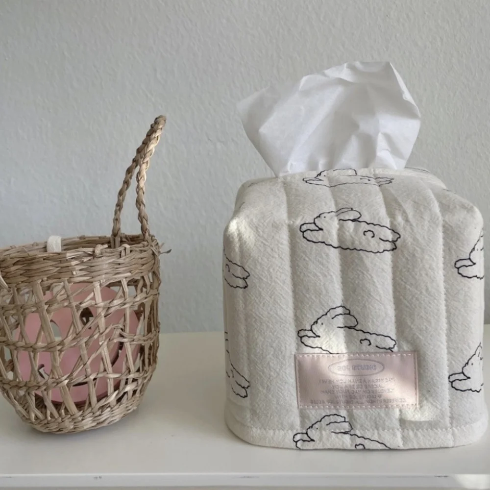 INS New Style Pure Cotton Household Living Room Tissue Box Storage Bag Korean Cute Pattern with the Same Rabbit Creative Swing
