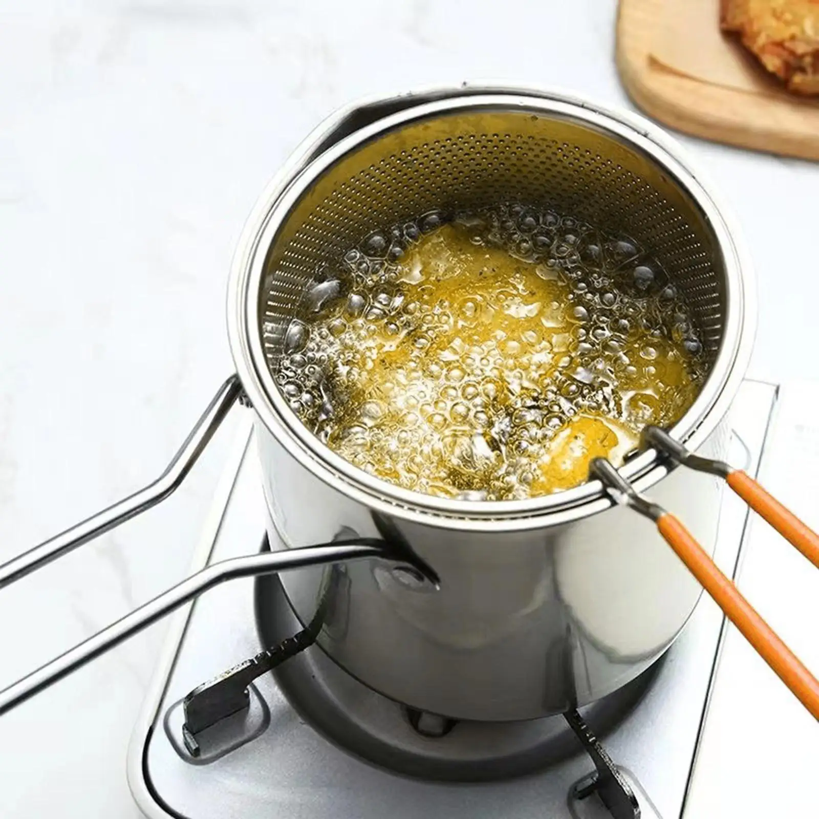 Deep Fryer Set Pasta Strainer Basket with Handles Sauce Milk Pot Cookware Oil Fryer Cooking Pot Frying Basket for Steaming