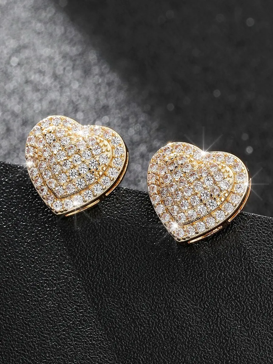 Cubic Zirconia Heart-Shaped Stud Earrings for Women Suitable for Party Banquet and Wedding Occasions